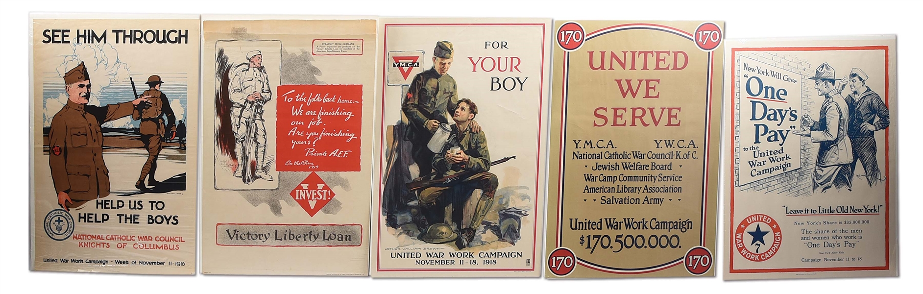 LOT OF 5: US WWI LIBERTY BOND POSTERS