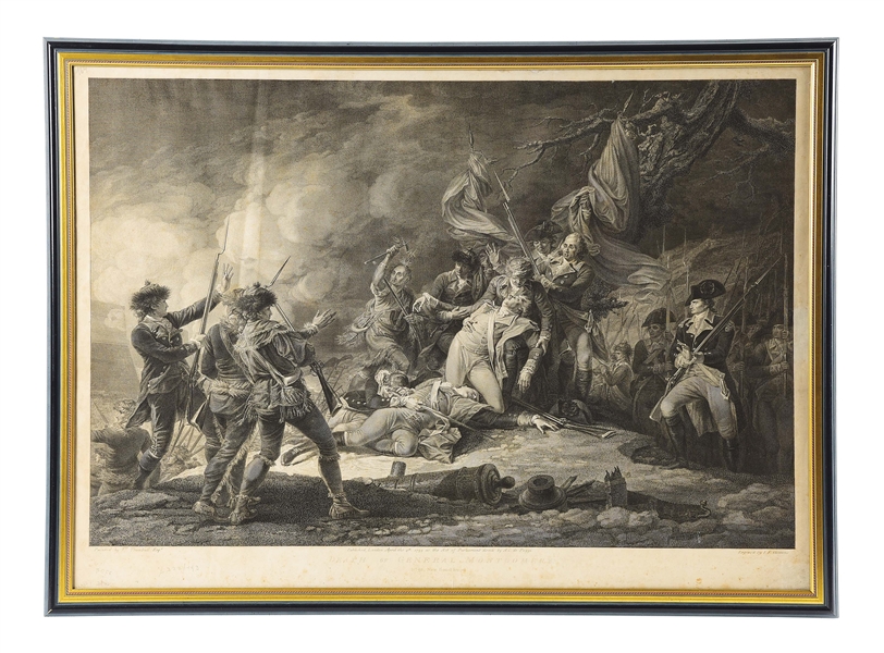 RARE PROOF STATE, "DEATH OF GENERAL MONTGOMERY" AT QUEBEC 1775, AFTER TRUMBULL.