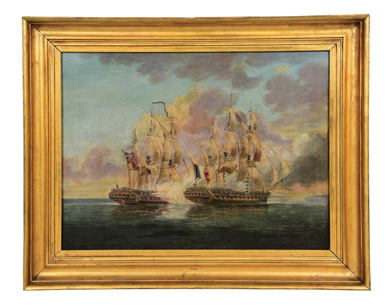 NAVAL BATTLE PAINTING OF HMS CRESCENT VS. LA REUNION, 20 OCT. 1793”
