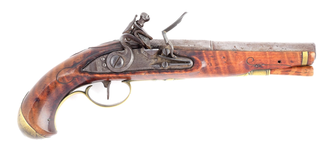 (A) EXCELLENT RARE UNTOUCHED FLINTLOCK PISTOL SIGNED J.P. BECK WITH RELIEF CARVING.
