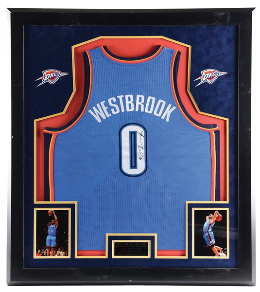 RUSSELL WESTBROOK OKC FRAMED AUTOGRAPHED JERSEY.