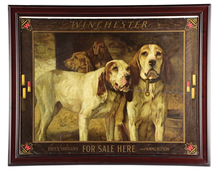 FRAMED WINCHESTER DOGS ADVERTISEMENT POSTER.
