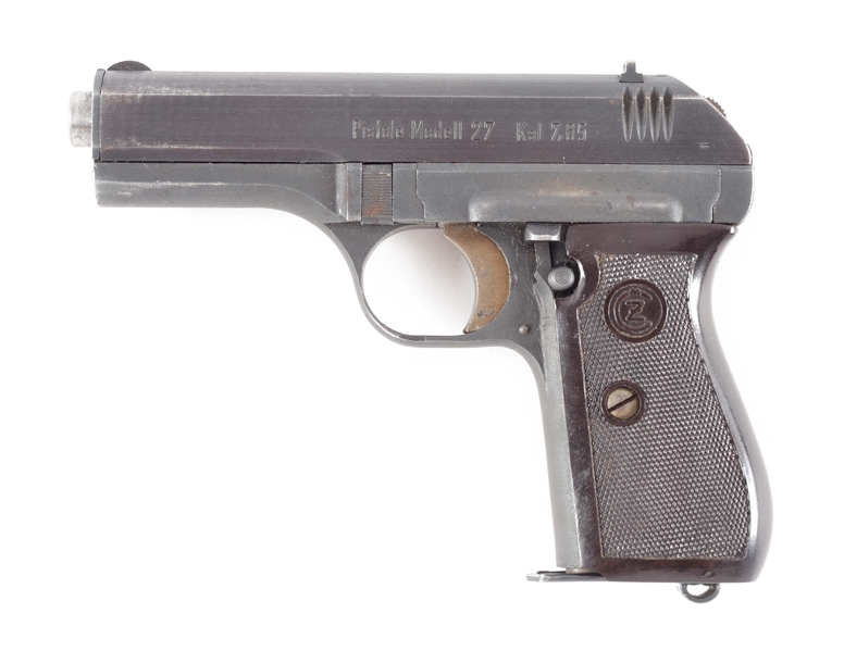(C) CZ MODEL 27 SEMI AUTOMATIC PISTOL WITH HOLSTER.