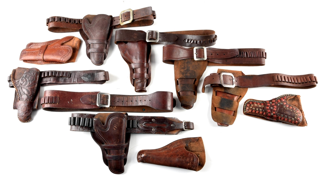 LOT OF 16: VINTAGE HOLSTERS AND GUN BELTS FOR COLT SAA .