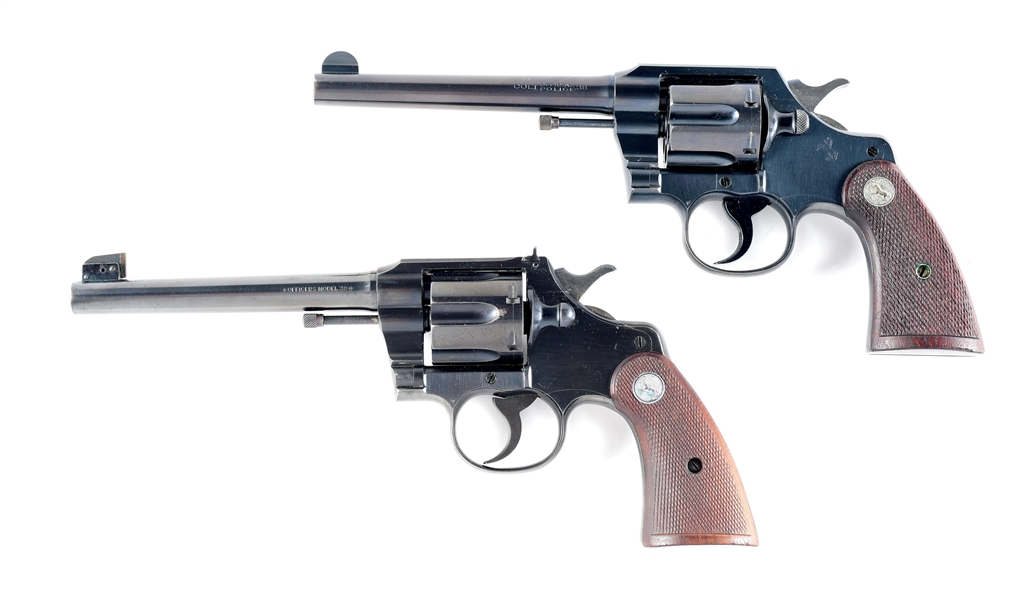 (C) LOT OF 2: COLT OFFICIAL POLICE AND COLT OFFICERS MODEL DOUBLE ACTION REVOLVERS.