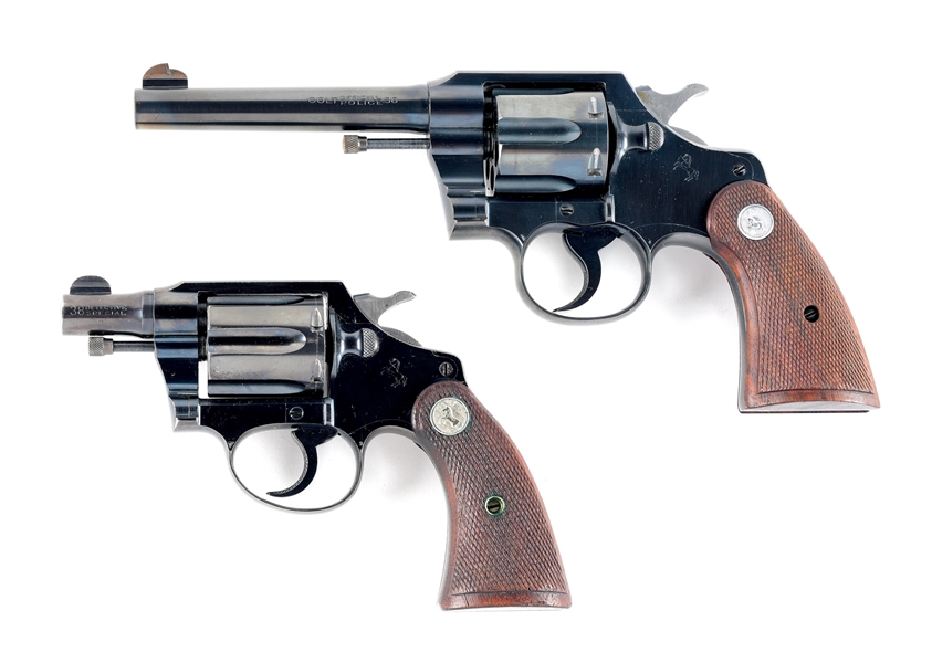 (C) LOT OF 2: PRE-WAR COLT OFFICIAL POLICE AND DETECTIVE SPECIAL DOUBLE ACTION REVOLVERS.