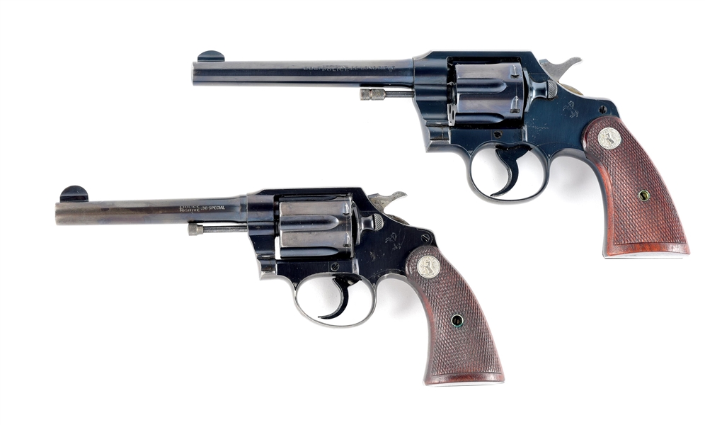 (C) LOT OF 2: COLT OFFICIAL POLICE AND POLICE POSITIVE DOUBLE ACTION REVOLVERS.