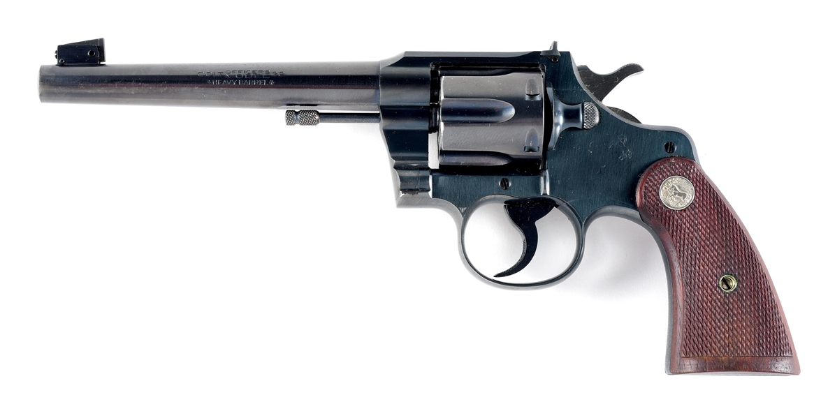 (C) SCARCE COLT HEAVY BARREL OFFICERS MODEL TARGET .32 CALIBER DOUBLE ACTION REVOLVER WITH FACTORY BOX.