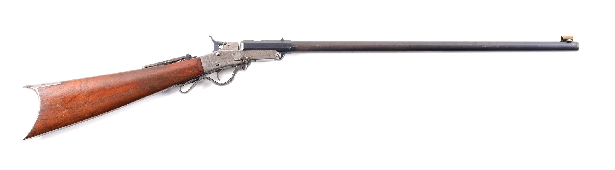 (A) CASED MAYNARD 1873 SINGLE SHOT RIFLE 2 BARREL SET.