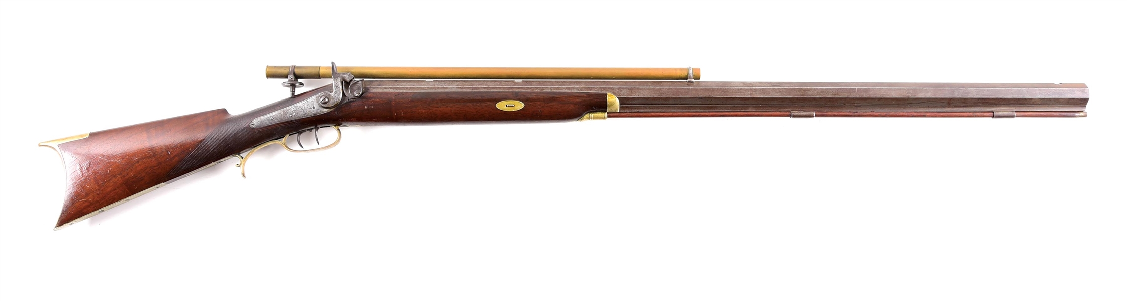 (A) NELSON LEWIS PERCUSSION TARGET RIFLE WITH SCOPE.