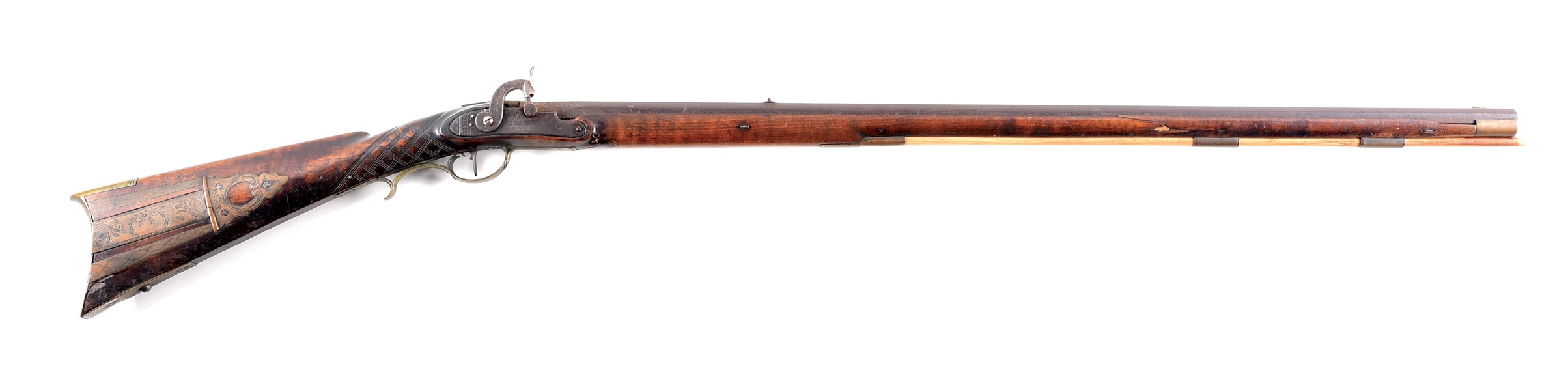 (A) LANCASTER STYLE PERCUSSION KENTUCKY RIFLE.