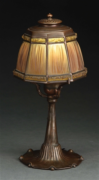 TIFFANY LINENFOLD DESK LAMP.