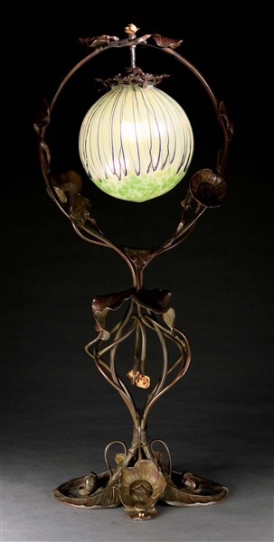 ART NOUVEAU TABLE LAMP WITH PALME KONIG SHADE.