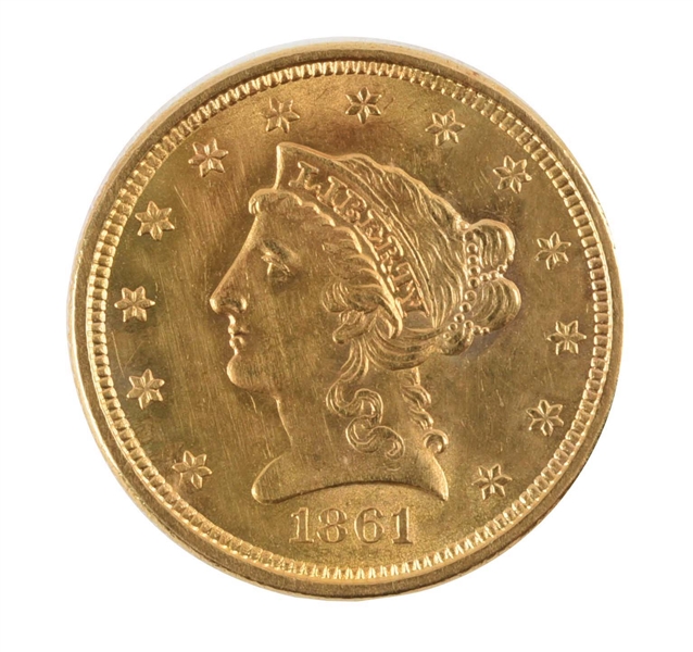 1861 $2.50 LIBERTY CIVIL WAR GOLD COIN.