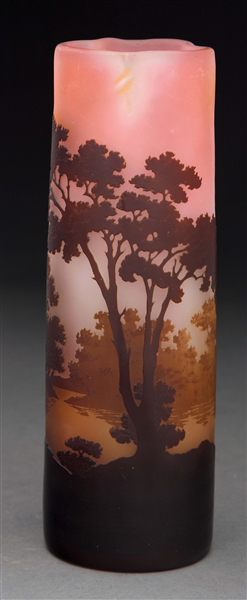 GALLE CAMEO TREE AND RIVER CYLINDRICAL VASE.
