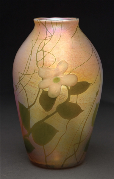 TIFFANY STUDIOS FAVRILE VASE WITH WHITE FLOWERS.
