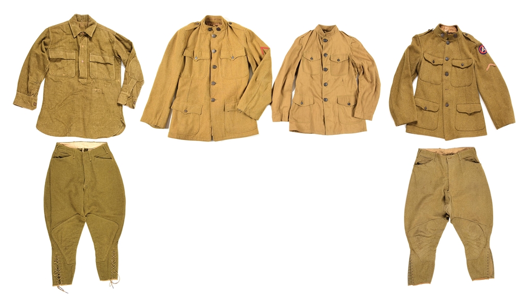 LOT OF 6: US WWI SERVICE COATS, SHIRT, AND TROUSERS