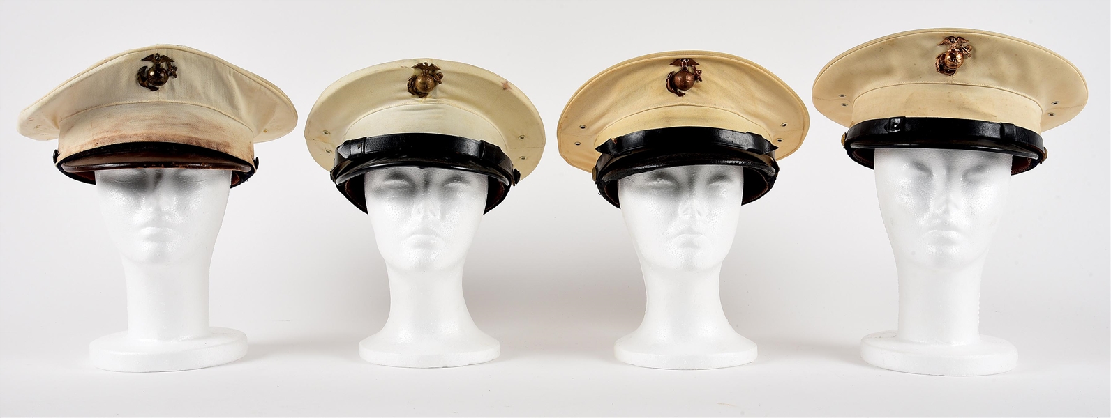 LOT OF 4: USMC DRESS WHITE VISOR HATS 