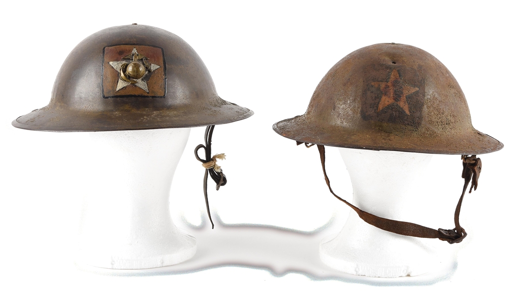 LOT OF 2: WWI U.S.M.C. 2ND DIVISION 5TH MARINES HELMETS