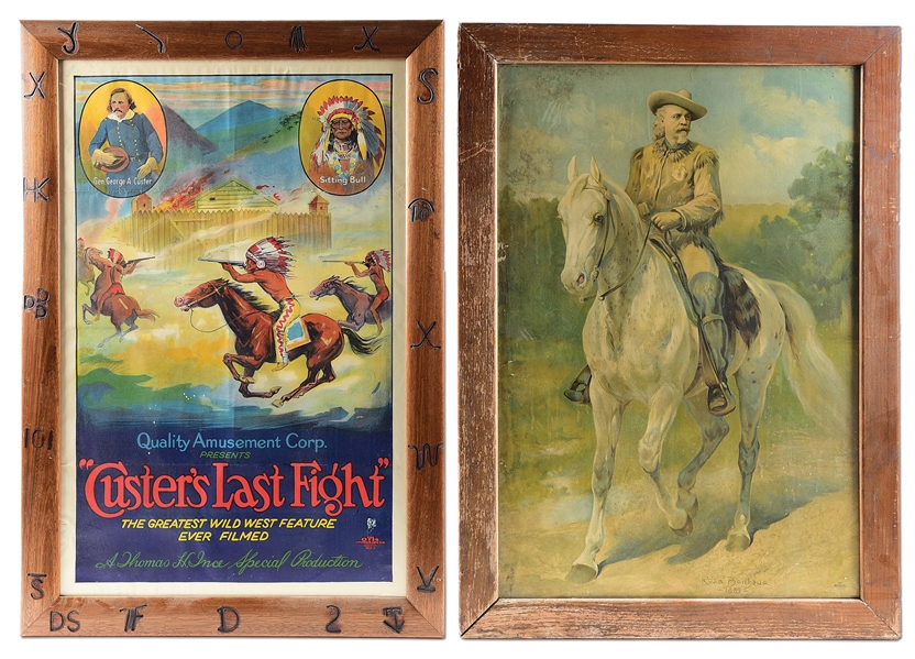 LOT OF 2: FRAMED "CUSTERS LAST FIGHT" MOVIE AND BUFFALO BILL CODY POSTERS.