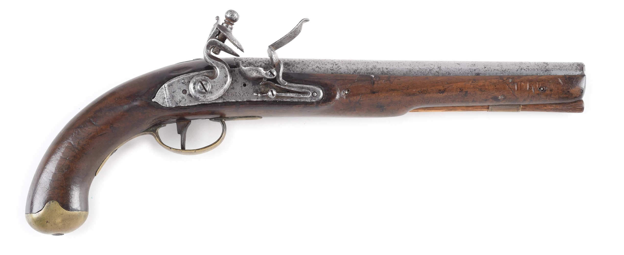 (A) EXTREMELY RARE FLINTLOCK NAVAL CONTRACT BOARDING PISTOL BY J. HENRY.