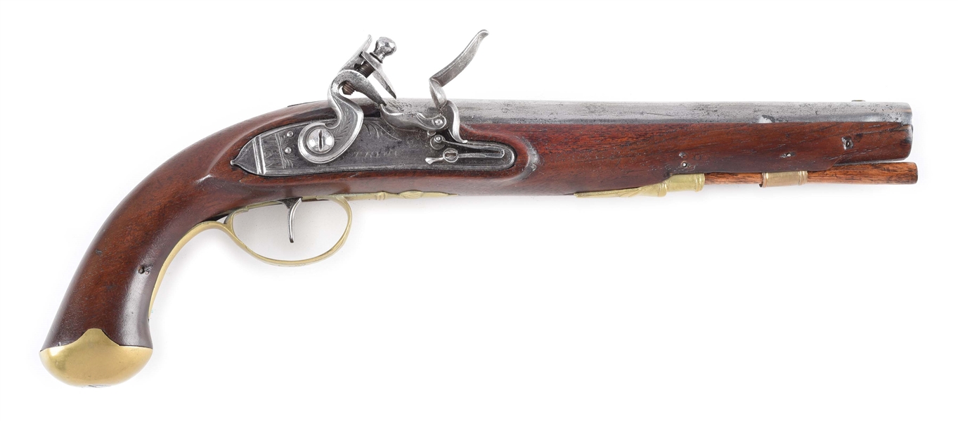 (A) SECONDARY MARTIAL TYPE FLINTLOCK PISTOL MARKED TRYON.