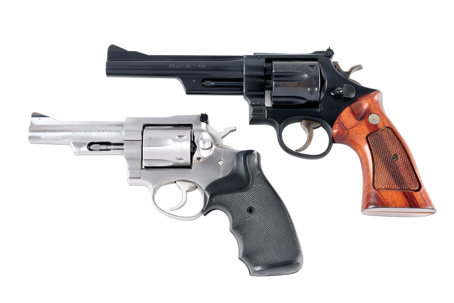 (M) LOT OF 2: SMITH & WESSON MODEL 28-2 HIGHWAY PATROLMAN AND RUGER SPECURITY SIX DOUBLE ACTION .357 MAG REVOLVERS.
