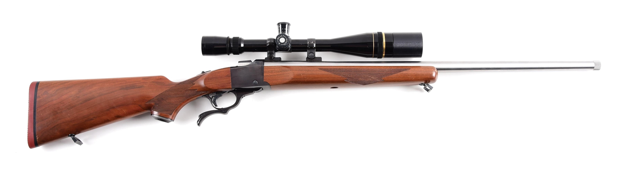 (M) RUGER NO. 1 SINGLE SHOT RIFLE FITTED WITH A VIRGIN VALLEY .223 ACKLEY IMPROVED STAINLESS STEEL BARREL.