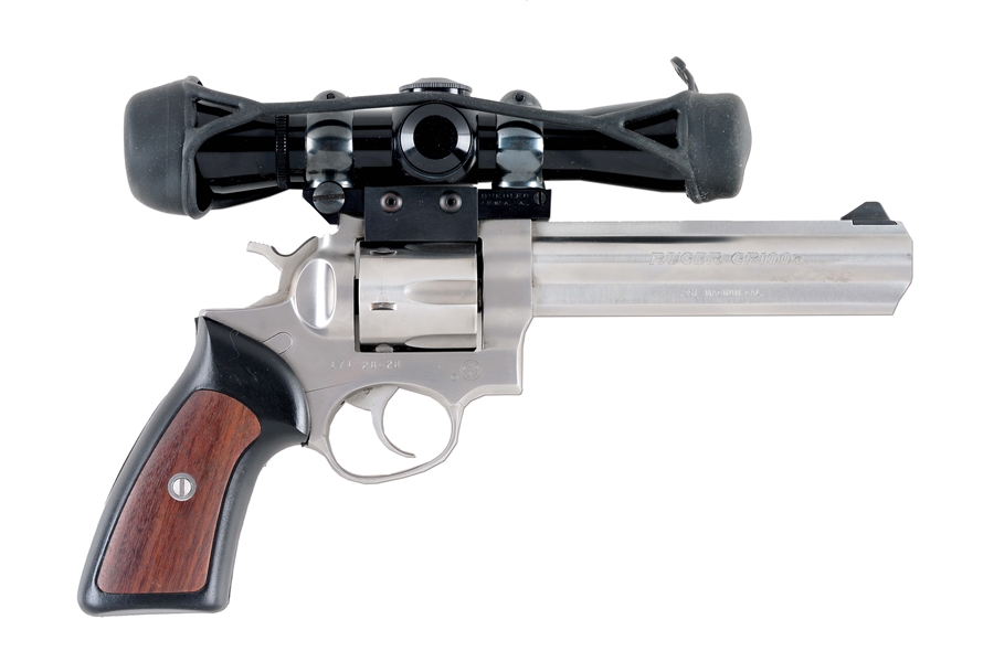 (M) RUGER GP100 .357 MAGNUM DOUBLE ACTION REVOLVER FITTED WITH A LEUPOLD SCOPE.