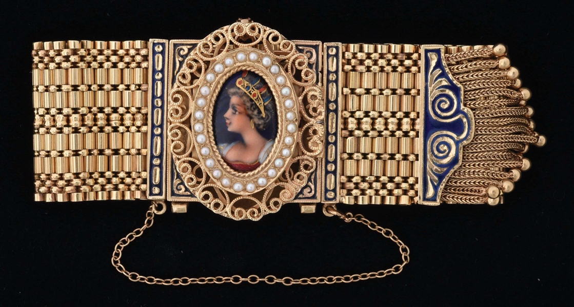 LADIES ANTIQUE WIDE GOLD BRACELET WITH HIDDEN WATCH, FRANCE.