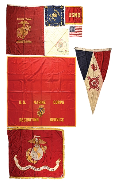 LOT OF 8: USMC FLAGS FROM PRE WWII-PRESENT