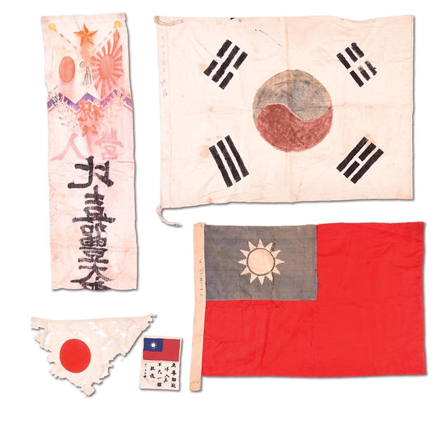 LOT OF 5 WWII ERA ASIAN FLAGS & BLOOD CHIT