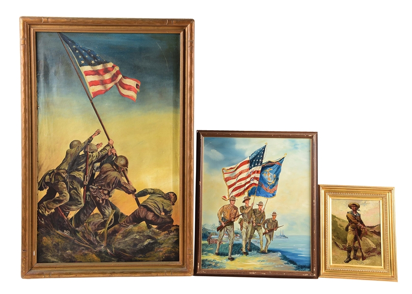 LOT OF 3: AMERICAN AND EUROPEAN MILITARY PAINTINGS.