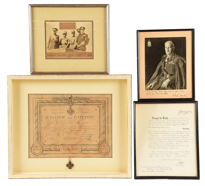 LOT OF 4: FRAMED BRITISH AND FRENCH MILITARY SIGNITURES AND DOCUMENTS