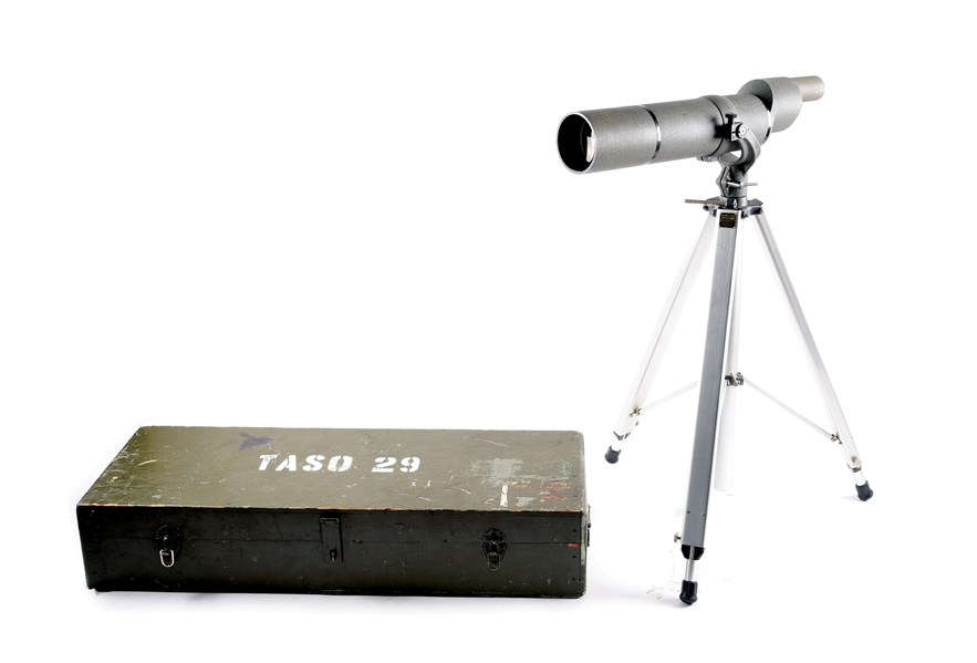 J. UNERTL 100MM SPOTTING TELESCOPE WITH TRIPOD AND CASE.