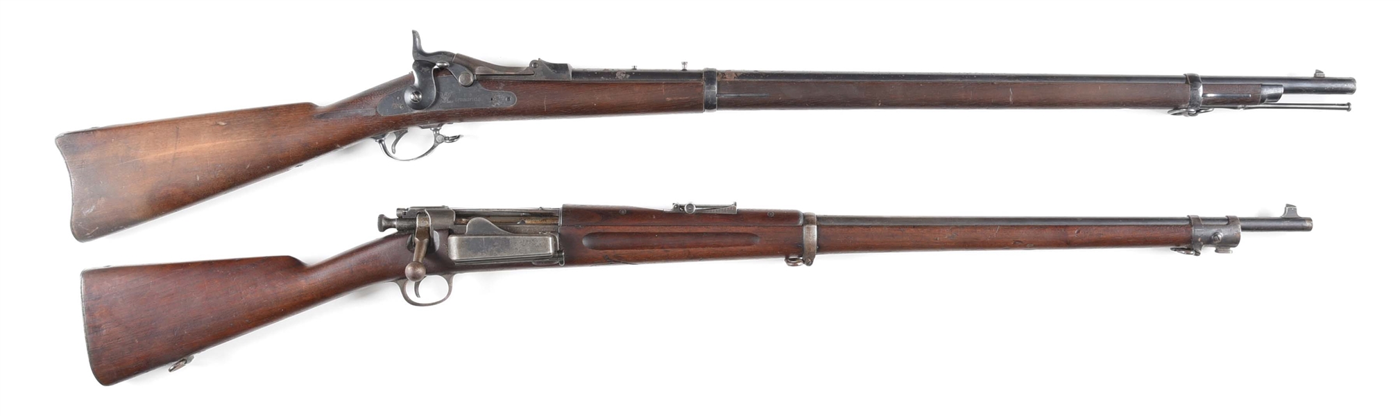 (A) LOT OF 2: SPRINGFIELD MODEL 1884 TRAPDOOR SINGLE SHOT RIFLE AND SPRINGFIELD MODEL 1894 BOLT ACTION RIFLE.