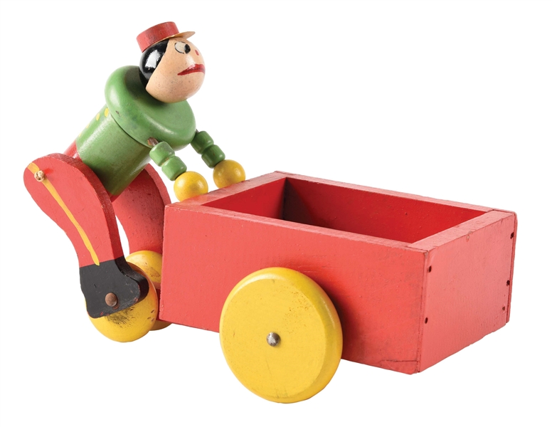 VERY RARE FISHER PRICE WOODEN 1936 PUSH CART PETE TOY.