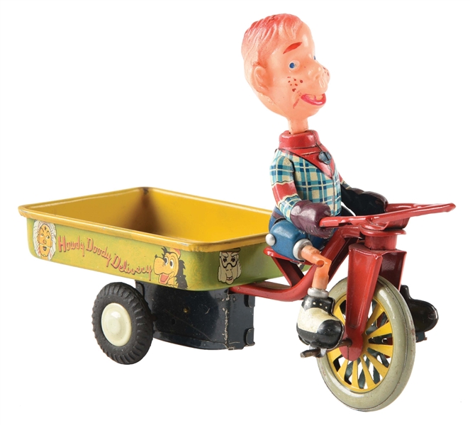 JAPANESE TIN LITHO AND CELLULOID LINEMAR HOWDY DOODY DELIVERY WAGON.