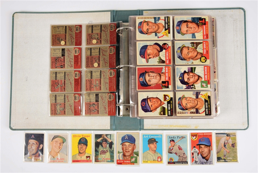 LOT OF OVER 400 MOSTLY TOPPS 1950S BASEBALL CARDS, MINOR STARS AND COMMONS.