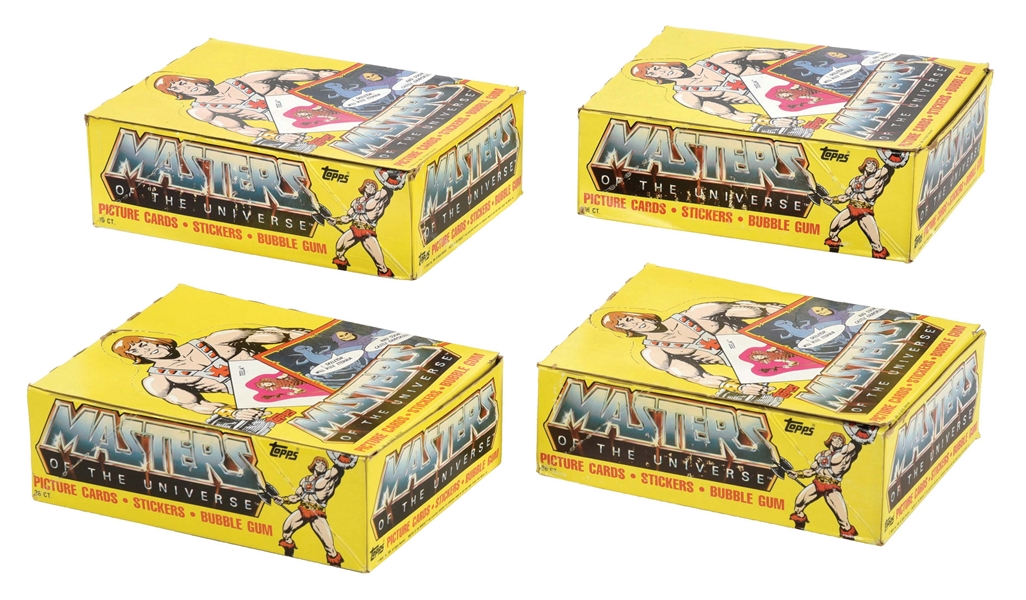 LOT OF 4: COMPLETE WAX BOXES OF 1984 TOPPS MASTERS OF THE UNIVERSE PICTURE CARDS.