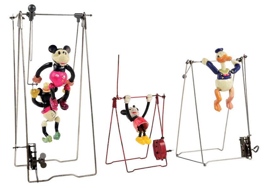 LOT OF 3: DISNEY PRE AND POST-WAR CELLULOID SWING TOYS.