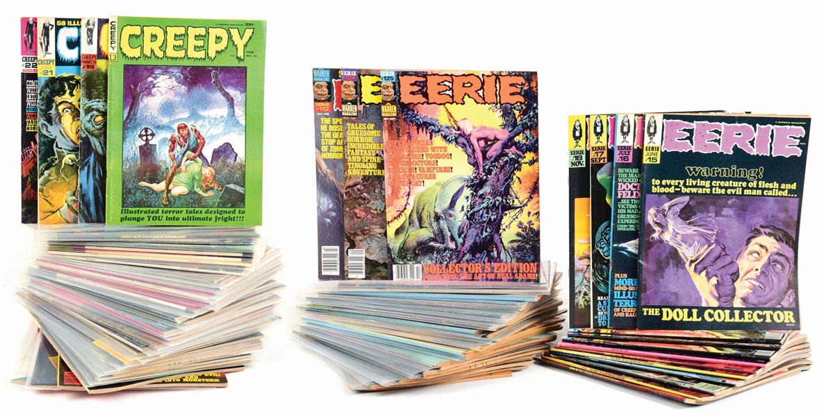 LOT OF OVER 75 1970S AND 1980S CREEPY AND EERIE MAGAZINES.