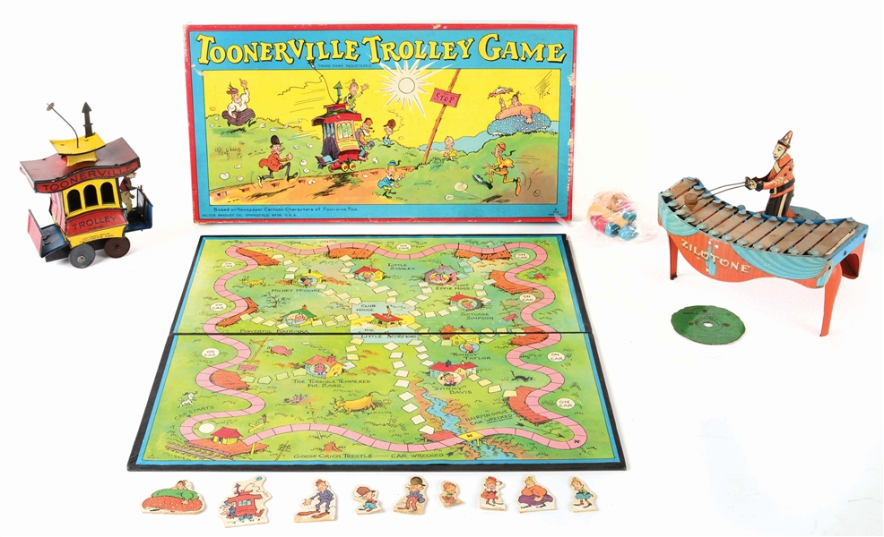 LOT OF 3: ZILOTONE, TOONERVILLE TROLLEY, AND GAME.