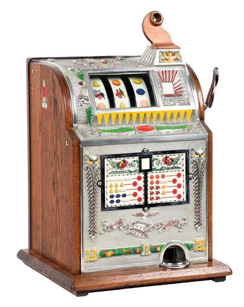 5¢ MILLS BULLSEYE OR OWL OPERATORS BELL SLOT MACHINE. 