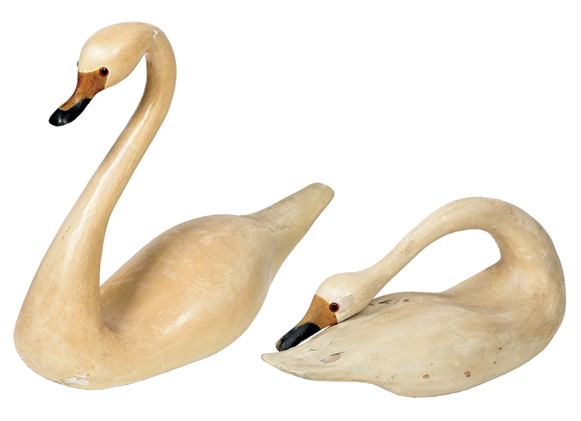 LOT OF 2: LARGE PAINTED WOODEN SWANS. 