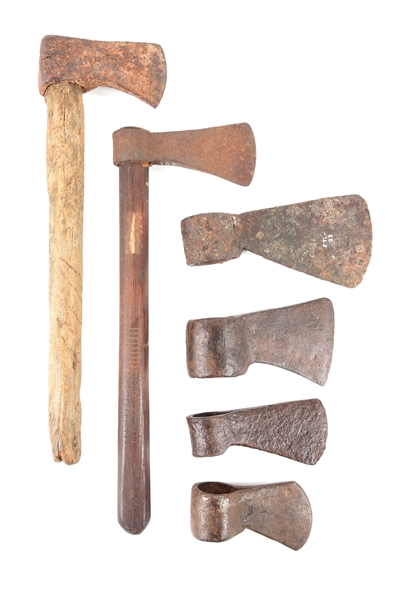 LOT OF 6: 18TH CENTURY AXES AND TOMAHAWK HEADS.