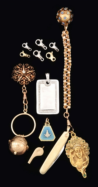 LOT OF 14K GOLD ANTIQUE ITEMS AND 10K GOLD CHARMS.
