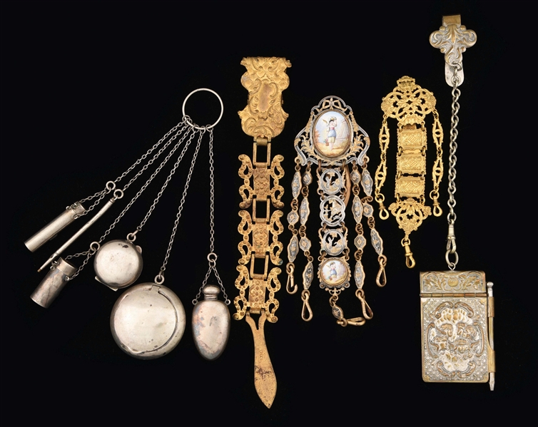LOT OF CHATELAINES AND ACCESSORIES CIRCA LATER 19TH CENTURY.