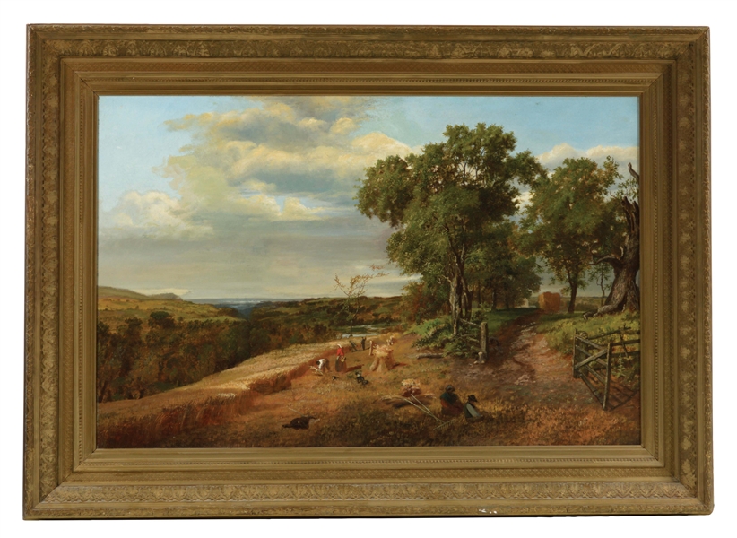 AMERICAN SCHOOL (19TH CENTURY) LANDSCAPE WITH FIGURES WORKING THE FIELD. 