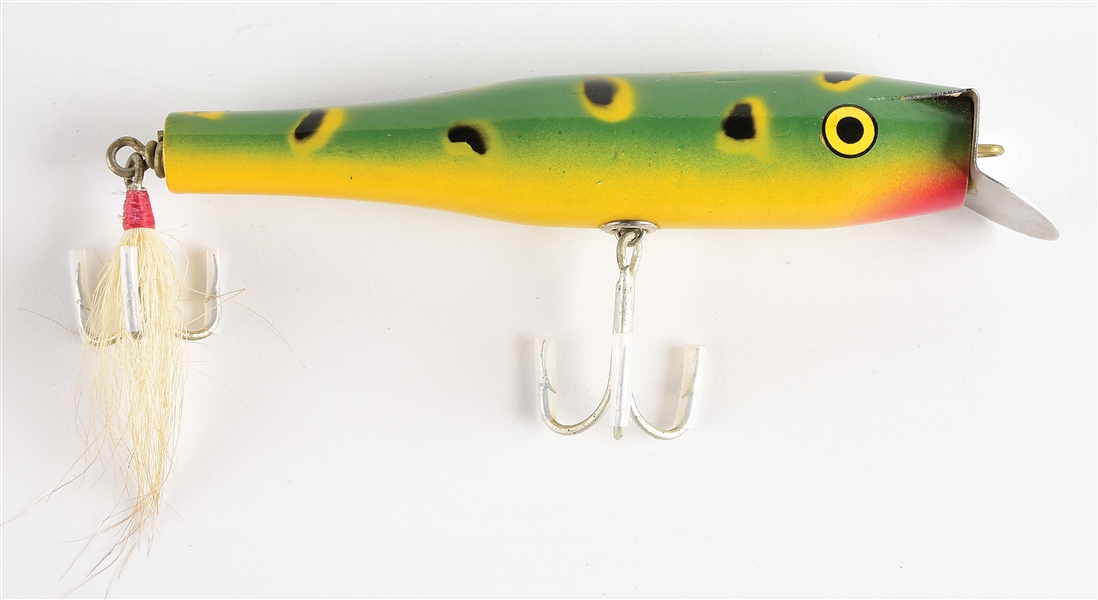 GREEN, RED, AND YELLOW SPOTTED LURE.